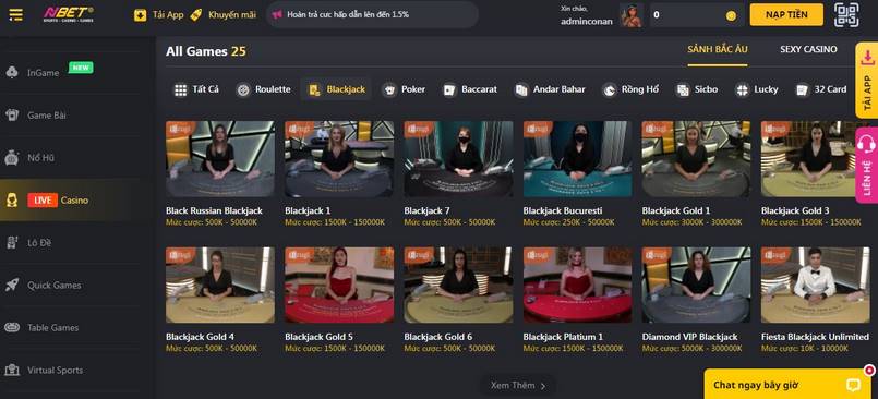 Chơi Blackjack online tại Nbet
